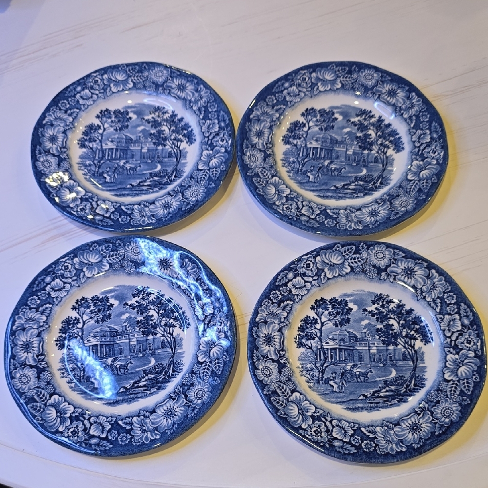4 Classic Liberty Blue Bread Plate Set